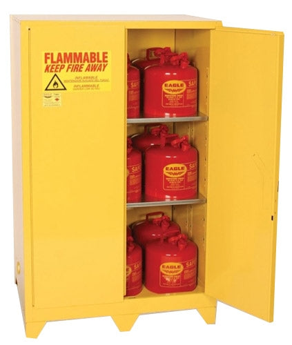 Eagle 90 Gal. Flammable Liquid Tower Safety Storage Cabinet w/ Two Door Self-Close w/4" Legs Two Shelves, Model: 9010LEGS