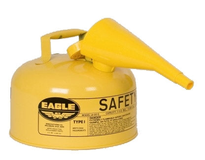 Eagle Type I Safety Cans, 2 Gal. Metal - Yellow w/F-15 Funnel, Model UI-20-FSY