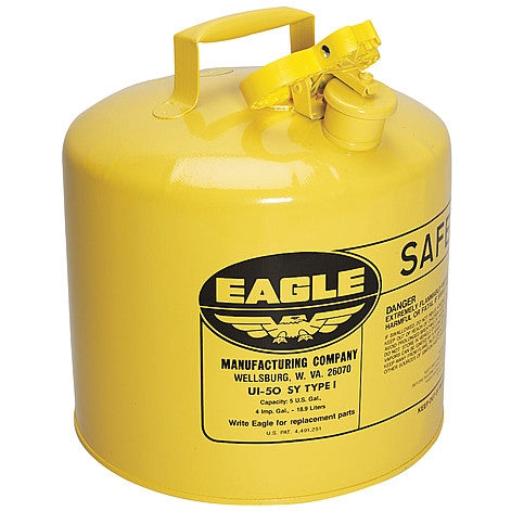 Eagle Type I Safety Cans, 5 Gal. Metal - Yellow (Diesel), Model UI-50-SY