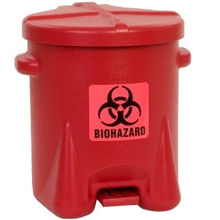 Eagle Biohazardous Waste Cans, 6 Gal. Polyethylene - Red w/Foot Lever, Model 943BIO