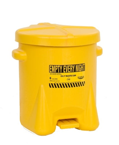 Eagle Oily Waste Cans, 6 Gal. Polyethylene - Yellow w/Foot Lever, Model 933-FLY