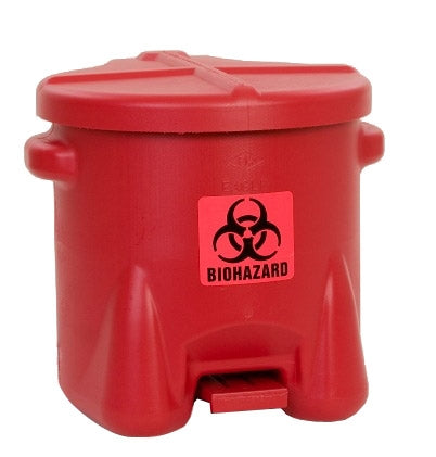 Eagle Biohazardous Waste Cans, 10 Gal. Polyethylene - Red w/Foot Lever, Model 945BIO