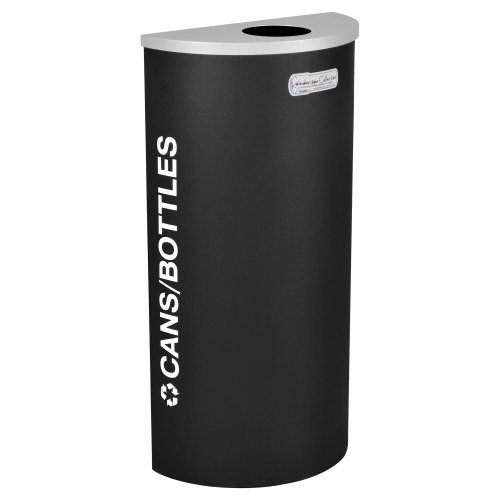 Ex-Cell Kaiser Kaleidoscope Collection Half Round recycling receptacle with Cans/Bottles decal - RC-KDHR-CBLX