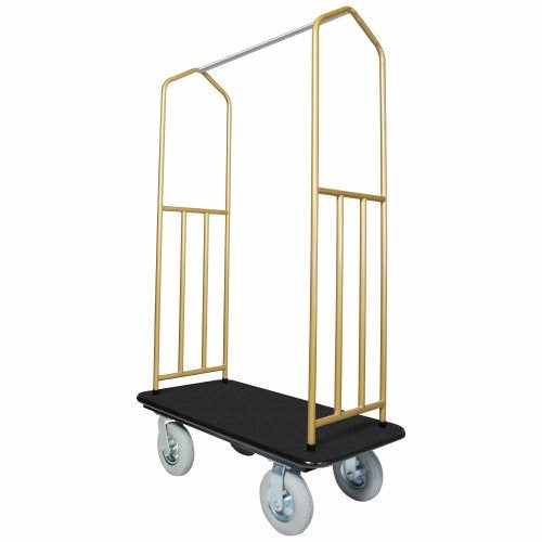 Ex-Cell Kaiser Brasstone Hotel Cart, black carpeted deck with black bumper and 8" grey pnuematic casters - 780BBBLK/PNU