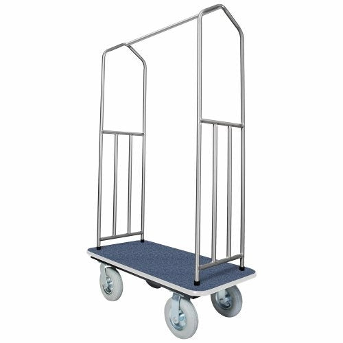Ex-Cell Kaiser Stainless Steel Hotel Cart, blue carpeted deck with grey bumper and 8" grey pnuematic casters - 780SSBLU/PNU