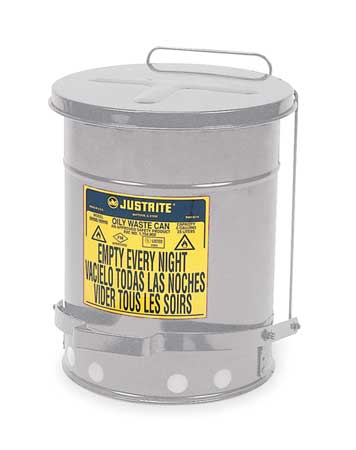 Justrite 10 Gal Oily Waste Can, Silver - 9304