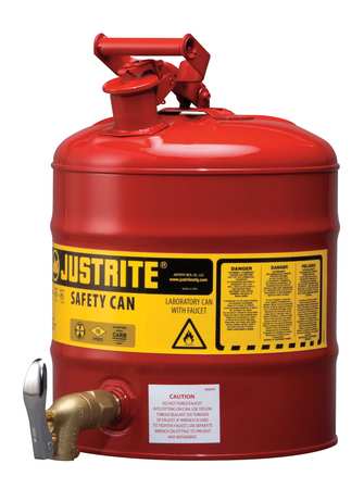 Justrite Lab Faucet Safety Can, 5 Gal, Red - 7150150