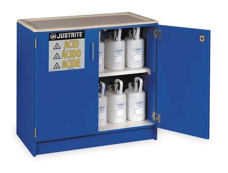 Justrite Cabinet, Blue Nonmetallic Acid, 100 Liters - 24140