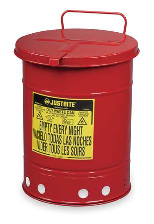 Justrite Safety Cans, 6 Gallon, Hand Lift, Red - 9110