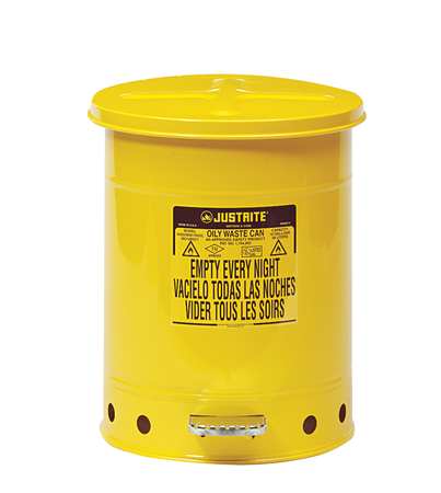 Justrite 10 Gal Oily Waste Can, Yellow - 9301