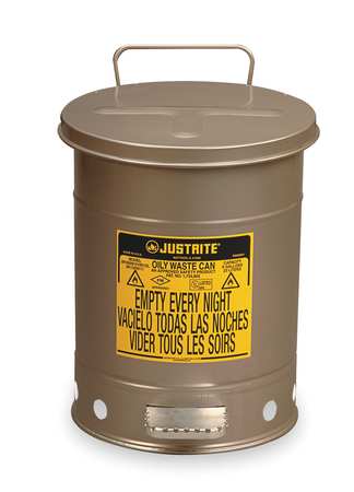 Justrite 6 Gal Oily Waste Can, Silver - 9104
