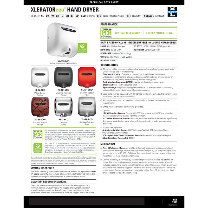 Xlerator XL-SB-ECO High Speed Hand Dryer, GreenSpec, Stainless