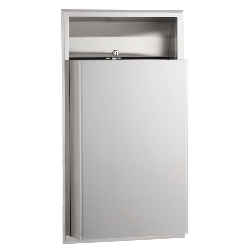 Bobrick B-3644 Commercial Waste Receptacle, Stainless Steel, Recessed