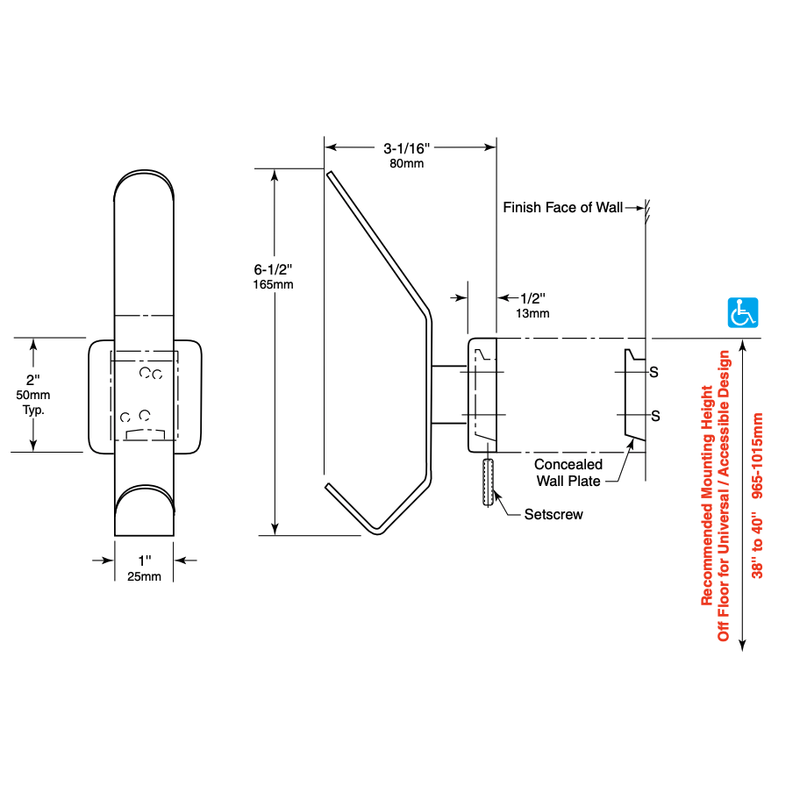 Bobrick B-682 Heavy-Duty Stainless Steel Hat & Coat Hook, Surface Mount