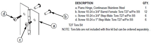 Bradley Partition Continuous Stainless Steel Piano Hinge, Spring Loaded, S0136