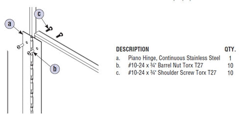 Restroom Partition Stainless Steel Piano Hinge Spring Loaded, S0137
