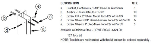 Bradley Restroom Stall Steel F Bracket Pilaster Hardware Kit, HDWT-S0040, New Code: HDWT-S0480-57