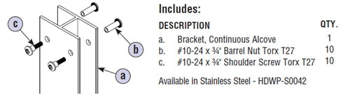 Bradley Toilet Stall Stainless Steel Dividing Panel Hardware Kit, HDWP-S0042