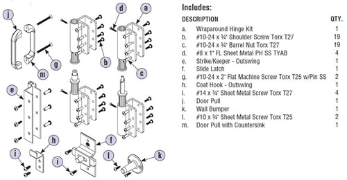 Bradley Toilet Partition Door Hardware Kit, Wrap Around Hinge, HDWP-AD4WA