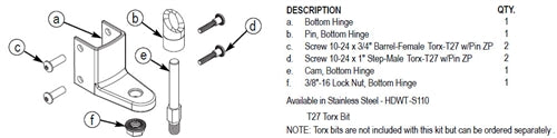 Bradley Metal Toilet Partition Bottom Hinge Kit, HDWT-T110