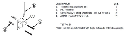 Bradley Toilet Partition Flat Top Hinge Kit , HDWT-S0185
