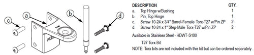 Bradley Toilet Partition Stainless Steel Top Hinge Kit , HDWT-S100
