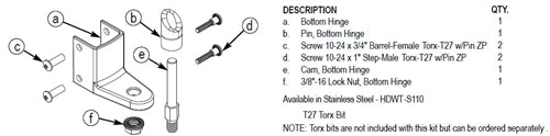 Bradley Toilet Partition Stainless Steel Bottom Hinge Kit , HDWT-S110