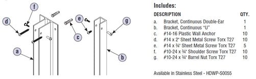 Bradley Toilet Partition Stainless Steel Dividing Panel Hardware Kit, HDWP-S0055