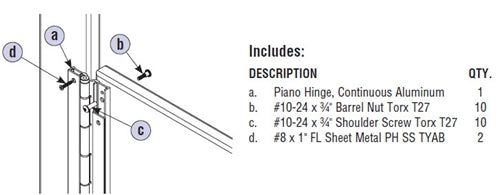 Bradley Toilet Partition Continuous Aluminum Piano Hinge, HDWP-A0135