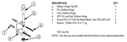 Bradley Toilet Partition Flat Bottom Hinge Kit , HDWT-S0186