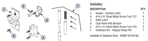 Bradley Toilet Partition No Site Door Hardware Kit, Inswing , HDWP-AD3IH-NS