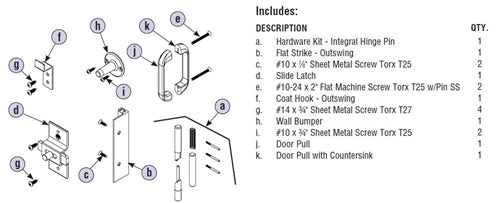 Bradley Toilet Partition Door Hardware Kit, Flat Strike , OutSwing, AD8IH