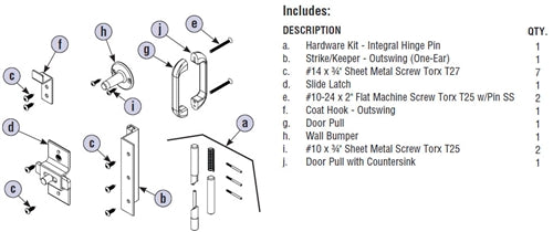 Bradley Toilet Partition Door Hardware Kit, One Ear Strike, OutSwing, AD6IH