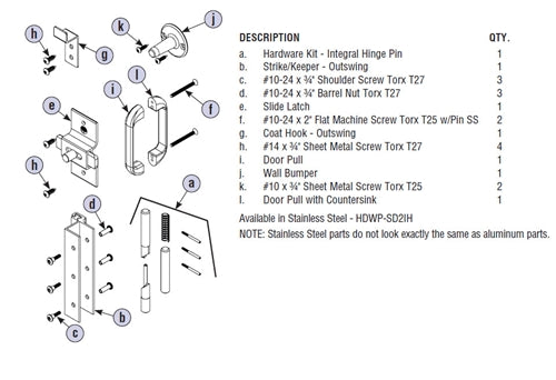 Bradley Toilet Partition Door Hardware Kit, Out Swing , HDWP-AD4IH