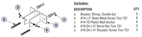 Bradley Aluminum Stirrup Urinal Privacy Screen Hardware Kit, HDWP-A0112