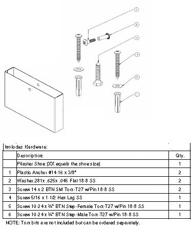 Bradley Toilet Partition Shoe & Mounting Kit, HDWP-S0451-18