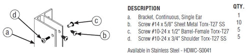 Bradley Toilet Stall Continuous Aluminum Pilaster F Bracket Kit, HDWC-A0041