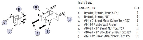 Bradley Partition Aluminum Stirrup Dividing Panel Hardware Kit, HDWP-A0099