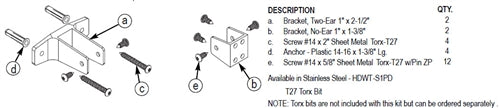 Bradley Toilet Partition Dividing Panel Hardware Kit , HDWT-Z1PD