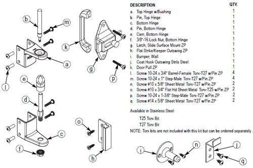 Bradley Restroom Partition Door Hardware Kit, Surface Latch, ZD2-SLFS