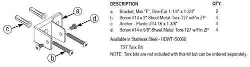 Bradley Partition Mini F Bracket Pilaster at Wall Hardware Kit, HDWT-S0068