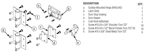 Bradley Toilet Stall Inswing Door Hardware Kit, Right Hinge, HDWC-SD1-RH