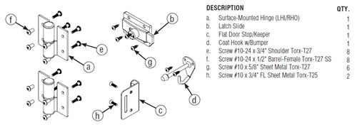 Bradley Toilet Partition Steel Door Hardware Kit, Flat Strike, SD1-LHFS