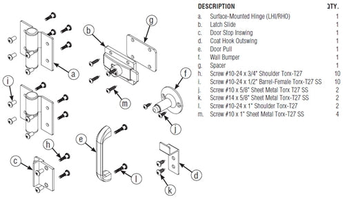 Bradley Partition Stainless Steel Right Hinge Door Hardware Kit, SD2-RH