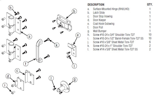 Bradley Toilet Stall Steel ADA Door Hardware Kit, Right Hinge, SD1-RHHC