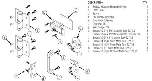 Bradley Partition Stainless Steel Door Hardware Kit, Flat Strike, Left, SD2-LHFS