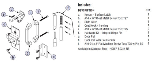 Bradley Toilet Partition Stainless Steel No Site Door Hardware Kit, Inswing , HDWP-SD3IH-NS