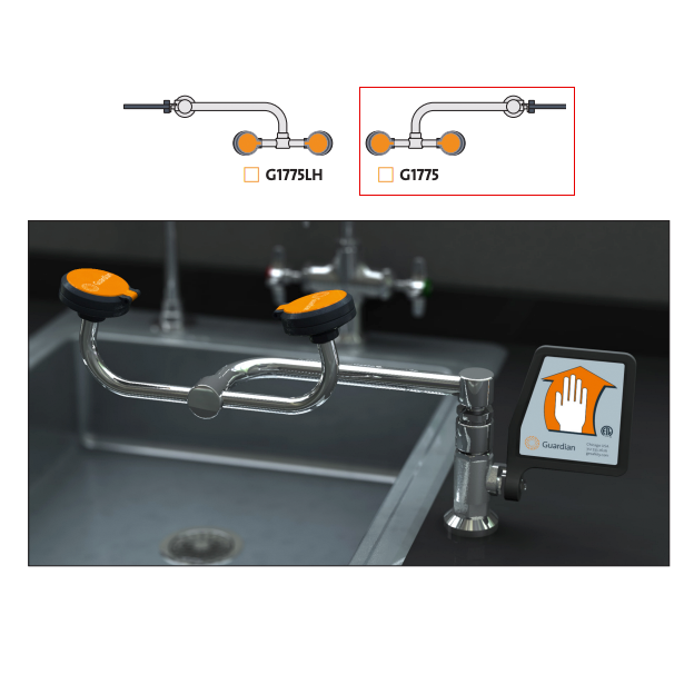 Guardian G1775 Eye/Face Wash Station Station, Deck Mounted, Right Hand Mounting