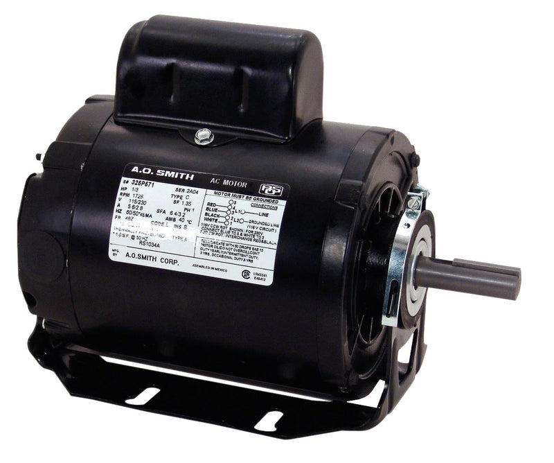 Century AO Smith RS1034A Cap Start Resilient Motor, 1/3 HP, 1725 RPM, 115, 230V, 48Z Frame