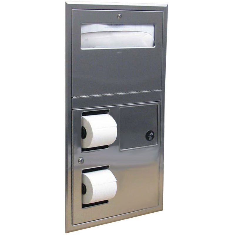 Bobrick B-35745 Recessed Seat-Cover Dispenser, Sanitary Napkin & Toilet Tissue Dispenser - LEFT SIDE
